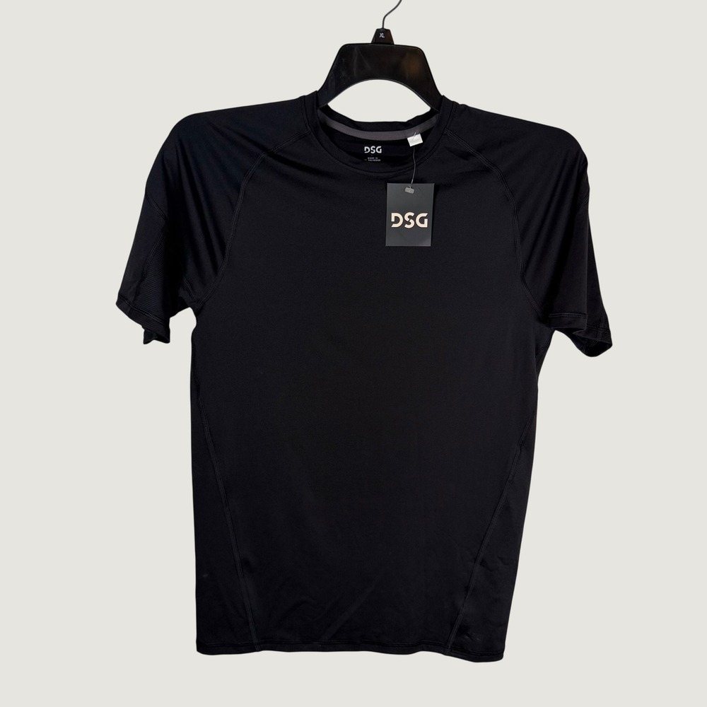 DSG Mens SS Compression Crew Neck Shirt Pure Black Size Large Workout Gym